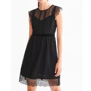 C&A Black Lace Lined Cap Sleeves Mini Fit And Flare Dress Size EU 38